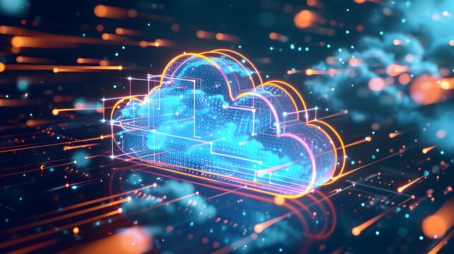 Digital illustration of cloud computing concept with circuit connections.