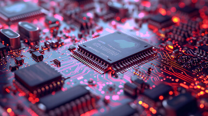 Fototapeta na wymiar Close-up of a microprocessor chip on a circuit board.