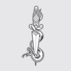 Snake and Sword drawn in tattoo style. Vector illustration.