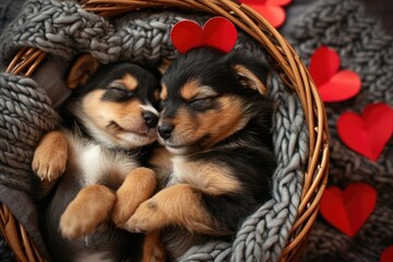 Cute puppy couple in love on valentines day Pragma