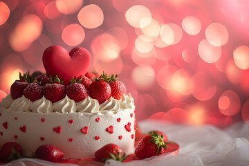 Valentine's love cake with bokeh background.