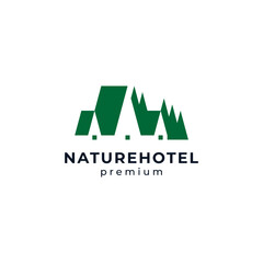 house and pine tree for outdoor lodging house logo, camper, vacation and traveling