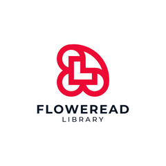 letter L with paper and flowers for educational logo and plant library