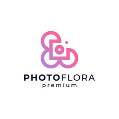 camera and flowers for flora and beauty photography logo