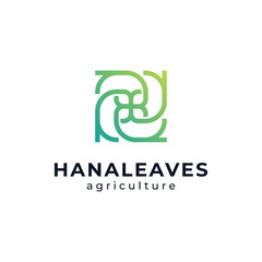 leaves with branches and flowers for plants, garden, agriculture and flora logo