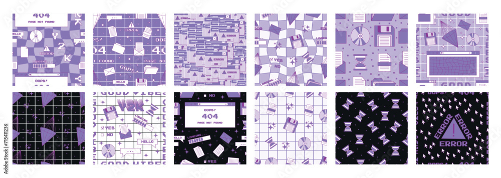 Aufkleber big set of seamless patterns in trendy y2k style. old computer aesthetics from the 90s, 00s. retro p