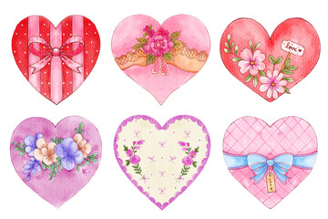 Watercolor vintage valentine's day heart symbol . Set 2 of 5 . White isolate background . Illustration .