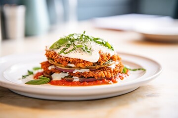 eggplant parmesan with a crispy breadcrumb topping close-up