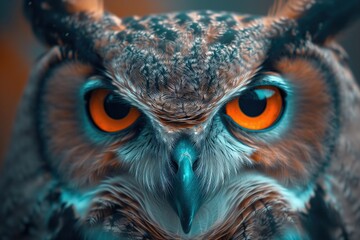 Owl in wildlife. Portrait of a wolf. Infrared Color Space Photo of an owl in winter.