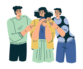 Young Man and Woman Talking Together Discuss Something Vector Illustration