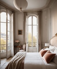 elegant Parisian bedroom, chic décor and plush textiles,