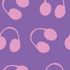 Y2k seamless simple pattern with headphones. Vector background in trendy retro trippy 2000s style.Lilac background.