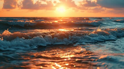 Obraz premium beach with blur background of sea on sunrise, Print media, Illustration, Banner, for website, copy space, for word, template, presentation