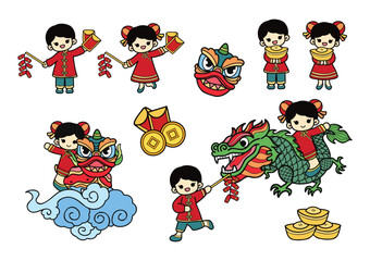 chinese new year elements set