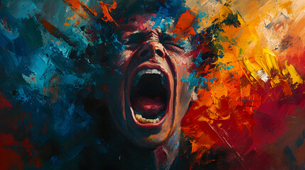 Intense Oil Painting of a Screaming Man - obrazy, fototapety, plakaty