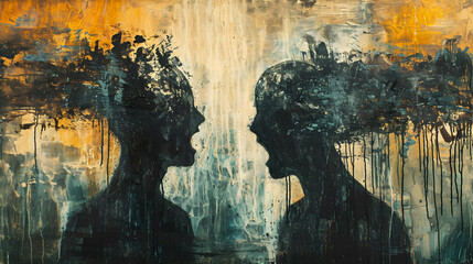 Abstract Painting of Two People in Conversation