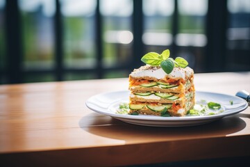 Obraz na płótnie Canvas gluten-free lasagna with zucchini layers on a table