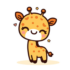 Cute cartoon baby giraffe. Vector illustration isolated on white background.