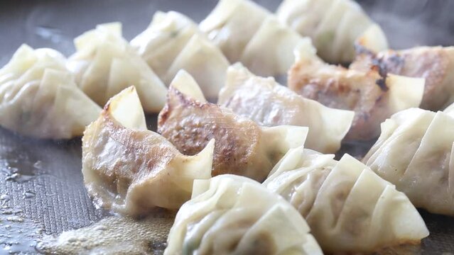焼き餃子、家庭料理の餃子を焼く