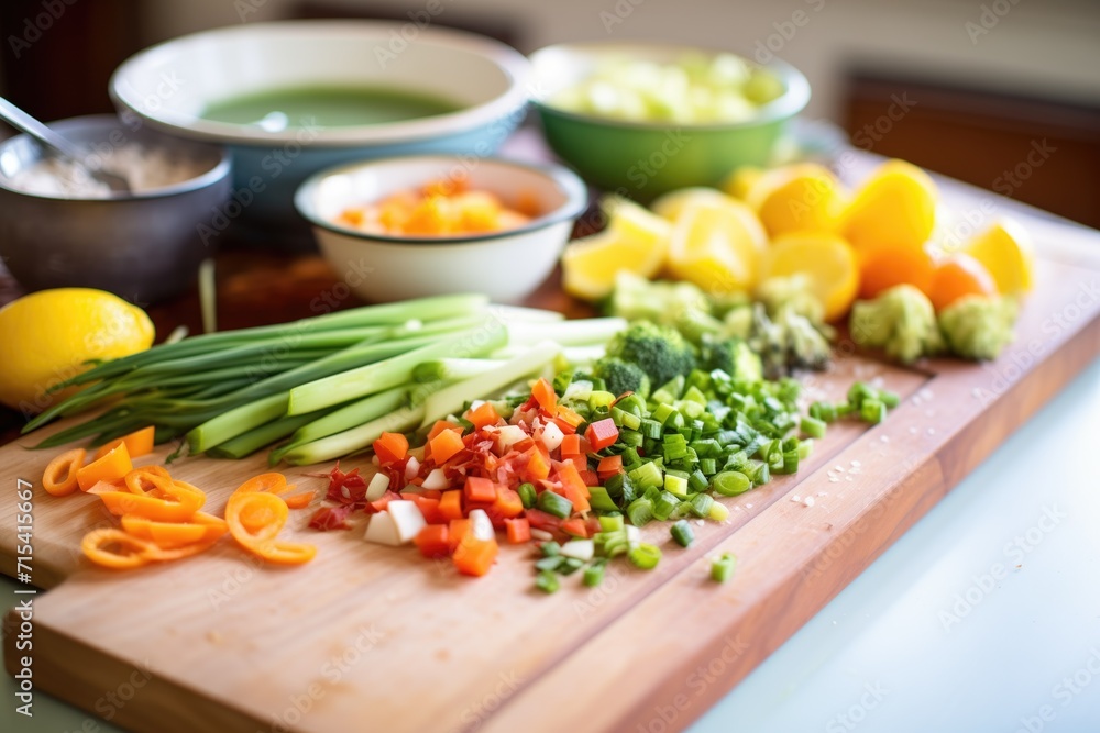 Canvas Prints preparing minestrone, board with chopped veggies