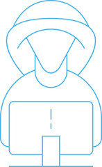 Hacker and Computer Thin Line Icon
