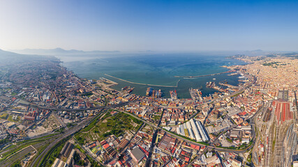Naples, Italy. Neopolitan Bay with ships. Panorama of the city on a summer day. Sunny weather....