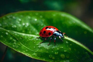 Naklejka premium ladybug on leaf