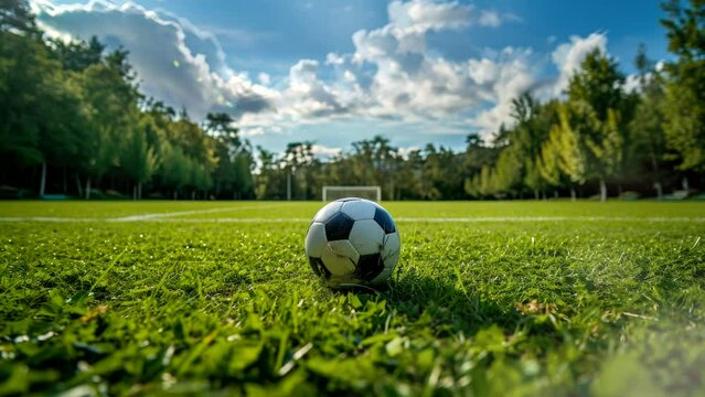 a soccer ball on goal green grass video stock sport background