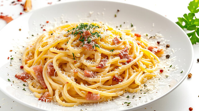 Pasta carbonara, with empty copy space, food advertising, professional food photography