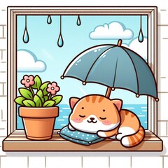 cat and umbrella