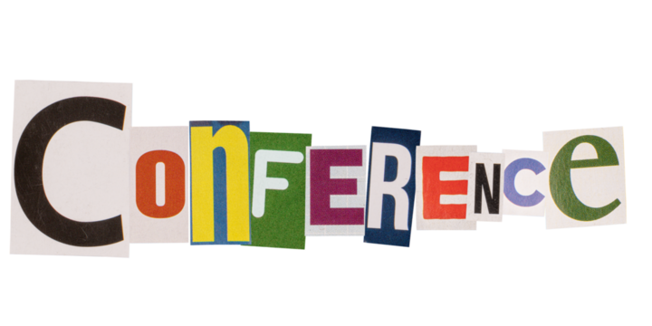 The word conference made from cutout letters
