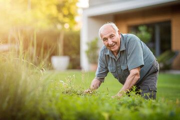 Fototapeta premium Photo of happy male working in the garden