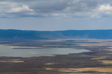 View of the Ngorongoro crater in Tanzania. Ngorongoro conservation area. African landscape. WIld nature