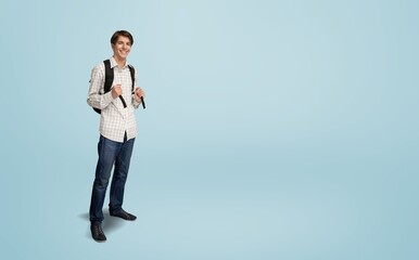 Full body young teen boy student posing