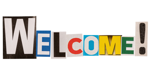 The word welcome made from cutout letters
