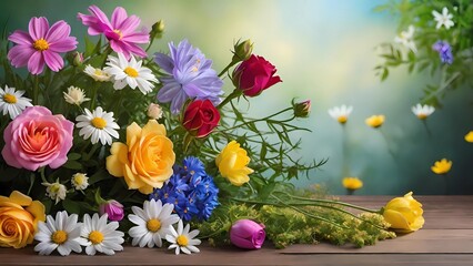 Obraz na płótnie Canvas frame of flowers, spring flowers border, spring flowers frame
