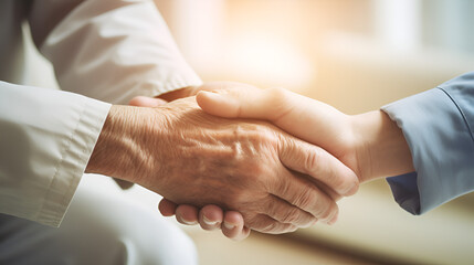 Arthritis person's hand in support of a geriatric doctor or nursing caregiver.