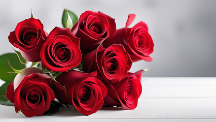 Bouquet of beautiful red roses on white background, birthday greeting, valentine's day, march 8