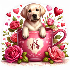 valentines animal in mug, cute animals, valentines day,