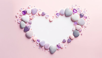 Obraz premium Cute empty heart frame made from pink stone hearts with copy space