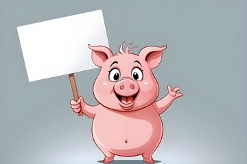 pig holding blank protest sign board cartoon illustration