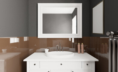Fototapeta na wymiar Bathroom interior bathtub. 3D rendering.. Mockup. Empty paintings
