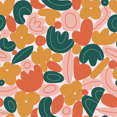 Vector geometric seamless pattern. Stylish abstract hand-drawn texture design. Color block print for kids wallpaper or fabric design. Floral bright pattern design. - 715423270