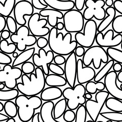 Vector geometric monochrome seamless pattern. Stylish black doodle design on white background. Color block print for kids wallpaper or fabric design. Line art