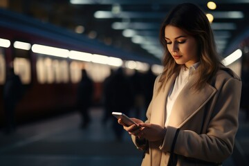 Bussines Woman with Laptop and Smartphone, Airport , Trainstation, 