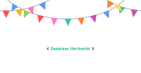 Seamless Horizontal Celebrate a Colorful cute flag garlands party isolated on white background. Birthday, Christmas, anniversary, and festival fair concept. Vector illustration flat cartoon design.