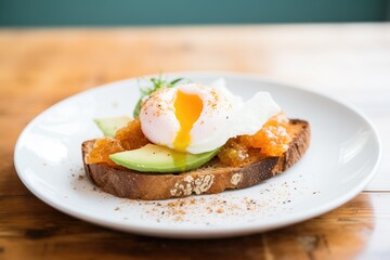 sourdough toast with avocado and a poached egg on top