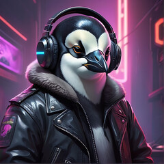 Emperor Penguin in Synthwave Tux by Alex Petruk AI GENERATED - obrazy, fototapety, plakaty