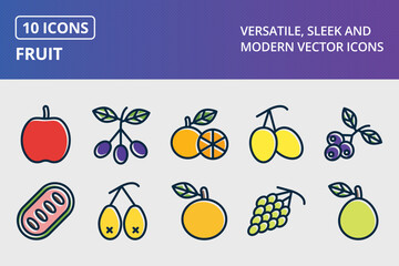 Fruit Thick Line Filled Dark Colors Icons Set