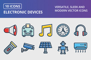 Electronic Devices Thick Line Filled Dark Colors Icons Set